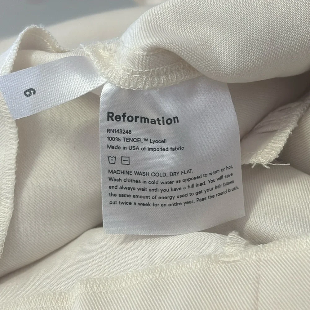 Reformation Avalon Pants Ivory High Waist Size 6 Belted Lyocell Boho Summer